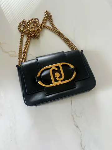 Liu jo Black Leather Crossbody Bag with Gold Chain and Logo Detail