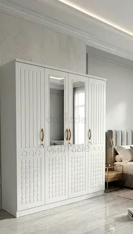 White 4-Door Wardrobe with Mirror — brand new