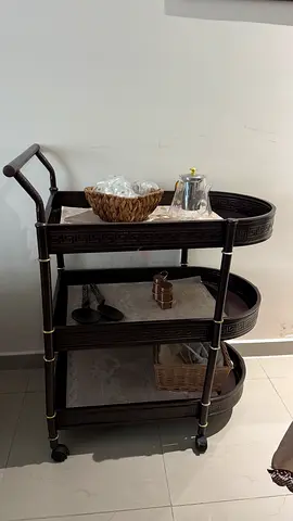 Wooden 3-Tier Serving Trolley on Wheels