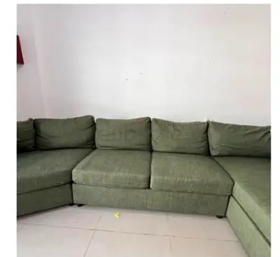 Spacious L-shaped Green Fabric Sofa - Comfortable 5-seater