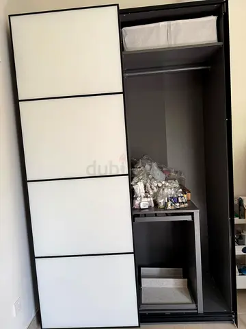 IKEA PAX Sliding Door Wardrobe - Black/Brown with White Panels, Good Condition