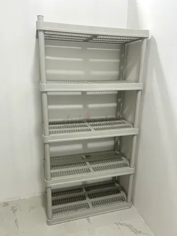5-tier plastic shelving unit - light grey, sturdy storage rack