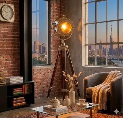 Marina Home Industrial Tripod Floor Lamp with Spotlight
