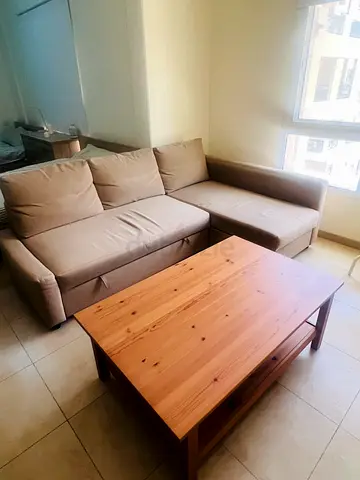 L shape sofa bed with bamboo table