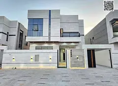 A new villa with a modern design, excellent location, 4 rooms, 2 large yards, and a large outdoor s