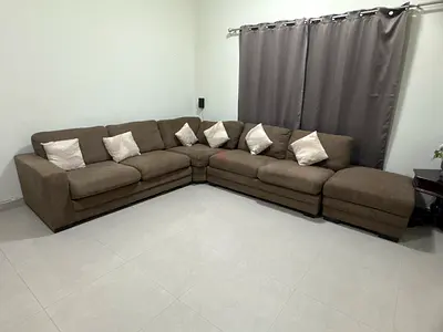 Large L-shaped Brown Fabric Sofa - 6 Seater Corner