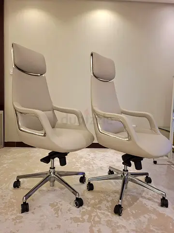 Pair of Modern High Back Leather Office Chairs