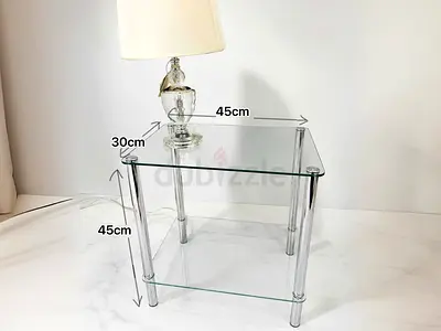 Small Glass Side Table / Bedside Table 45×30×45cm | 2 Tier Glass Style Table