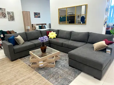 BRAND NEW Large U- shaped Grey Fabric Sofa