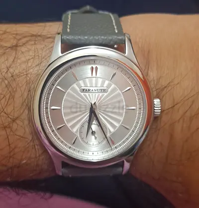 Farasute Classic Silver Dial Mens Watch with Grey Leather Strap