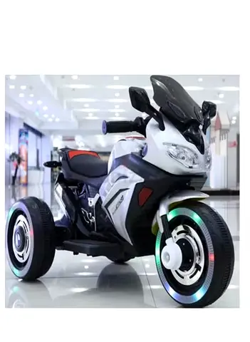 Kids Electric Ride-On Trike Motorcycle with LED Wheels - White