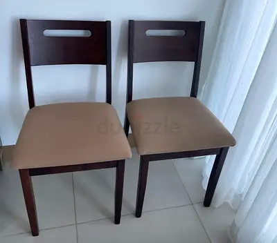 Set of 4 Wooden Dining Chairs with Beige Fabric Seats