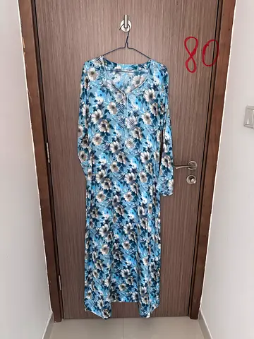 Lightweight Blue Floral Long Dress / Abaya Mukhawara