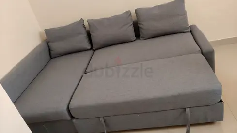 Grey L-shaped Sofa Bed - Converts to Double Bed, Good Condition