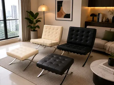 Knoll Barcelona Relax 2 chairs with stools