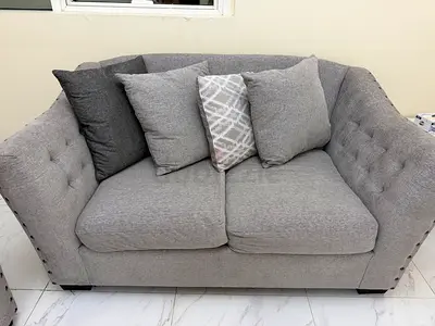 6 seater-Modern Gray Fabric Sofa Set – Contemporary Tufted Design