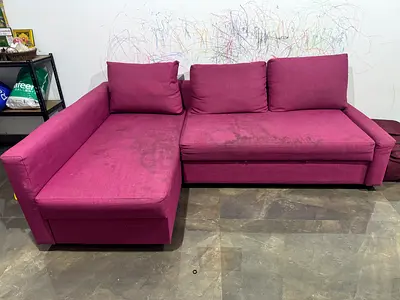 Used L-shaped Purple Fabric Sofa - 3 Seater with Chaise