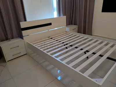 White Modern Bed Frame with Two Matching side tables