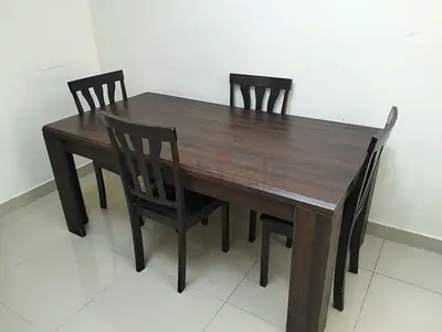 Solid Dark Wood 4-Seat Dining Table with Chairs - Good Condition