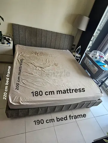 Bed (190 x 220 cm) + Mattress (180 x 200cm) for sale in Marina - No delivery - 250 AED