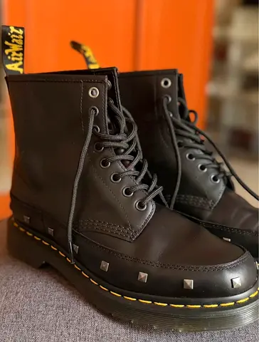 Black Leather Lace-up Combat Boots (Sizek not specified)