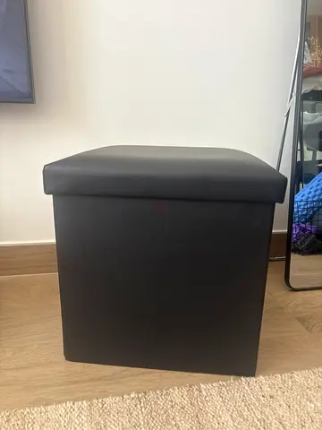 Compact Black Storage Ottoman / Footstool