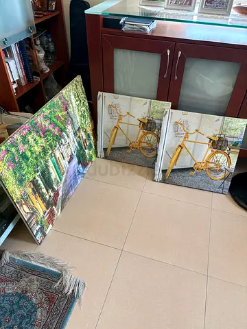 Set of 3 Decorative Canvas Prints — Garden  Vintage Bicycle Scenes all 4 for 100dhs