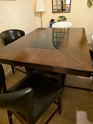 High dining table with 4 chairs and 2 stools