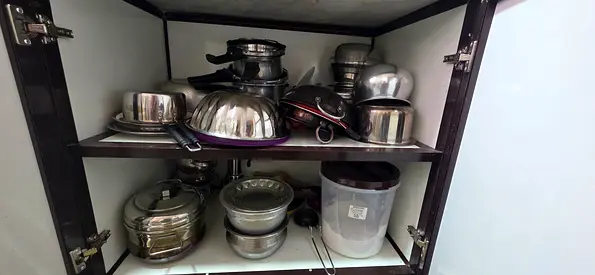 Lot of stainless steel pots, pans and cookware - used set