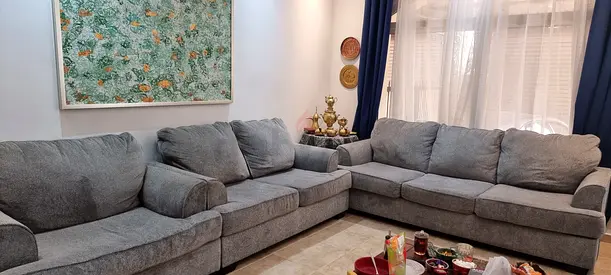 Brand: United furniture - Comfortable grey fabric sofa set - well kept - 6 seats