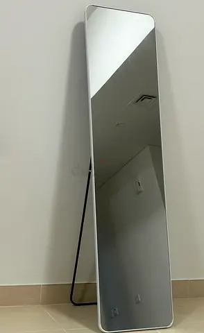 Full-Length Leaning Mirror with Slim White Frame - Good Condition