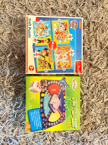 Two kids board games - Paw Patrol puzzle (4-in-1) used+ Pop-N-Hop race game - new