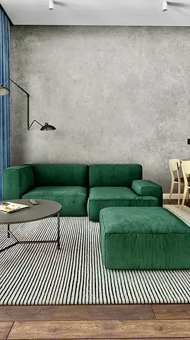 Modern Green Velvet Modular Sofa with Ottoman