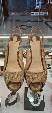 Christian Louboutin Cork Peep-Toe Slingback Heels