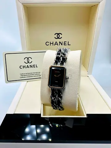 Chanel Premiere Small Black Dial Chain-Link Ladies Watch with Box  Papers