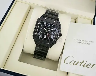 Cartier Santos Black Ceramic Automatic Watch with Box