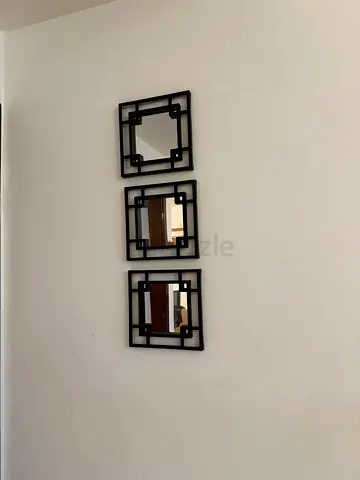 Set of 3 Decorative Square Wall Mirrors with Black Geometric Frames