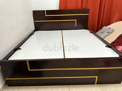 Double wooden box bed frame with mattress - dark finish, good condition