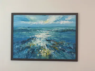 Framed Ocean Seascape Oil Painting