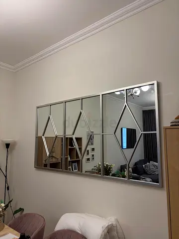 Large Decorative Wall Mirror with Geometric Paneled Design