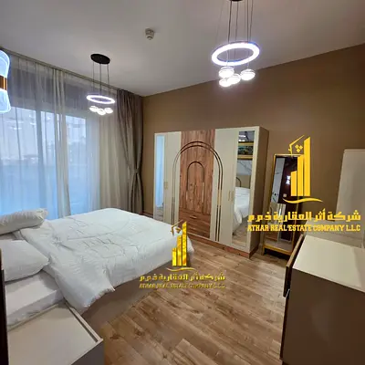 With a sea view. Luxury apartment, second tenant, one bedroom, living room with balcony. Ajman, Oasis Tower. for monthly rent.