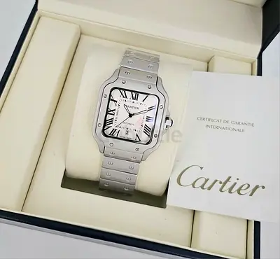 Cartier Santos Stainless Steel Mens Watch with Papers - Excellent Condition