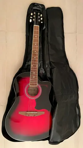 Red Sunburst Acoustic Guitar with Soft Case - Good Condition