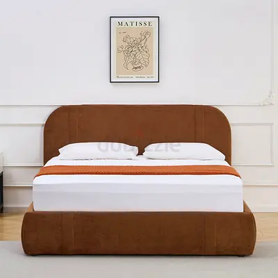 Soft curved brown velvet king hydraulic bed