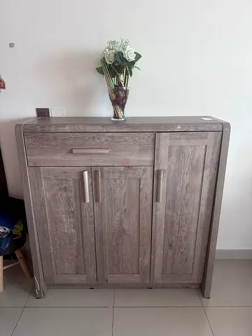 Gray Wooden Shoe Storage cabinet with Drawers and Doors - Good Condition