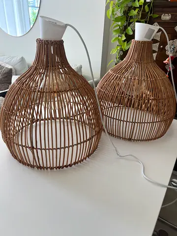 Two Rattan Pendant Lights - Homecentre - sold with lamp cords and bulbs - warm light