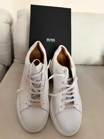 White BOSS Leather Sneakers - Size UK 9