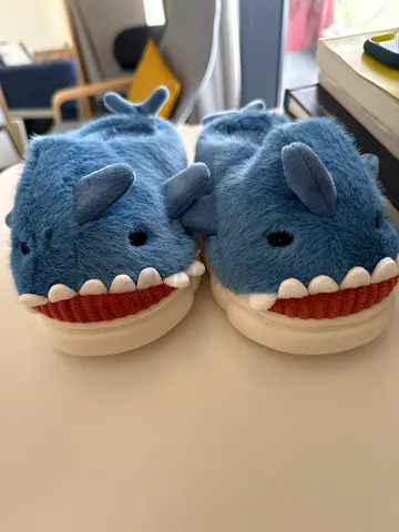 Baby plush shark slippers - soft cozy pair, size small