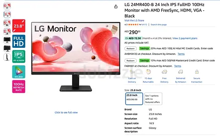 LG 24 24MR400-B IPS Full HD 100Hz Monitor with FreeSync (HDMI, VGA) - Black