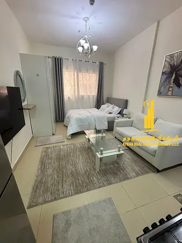 Luxury second occupied studio fully furnished with a semi-separate kitchen ✨ Ajman Jasmine Towers. For monthly rent.